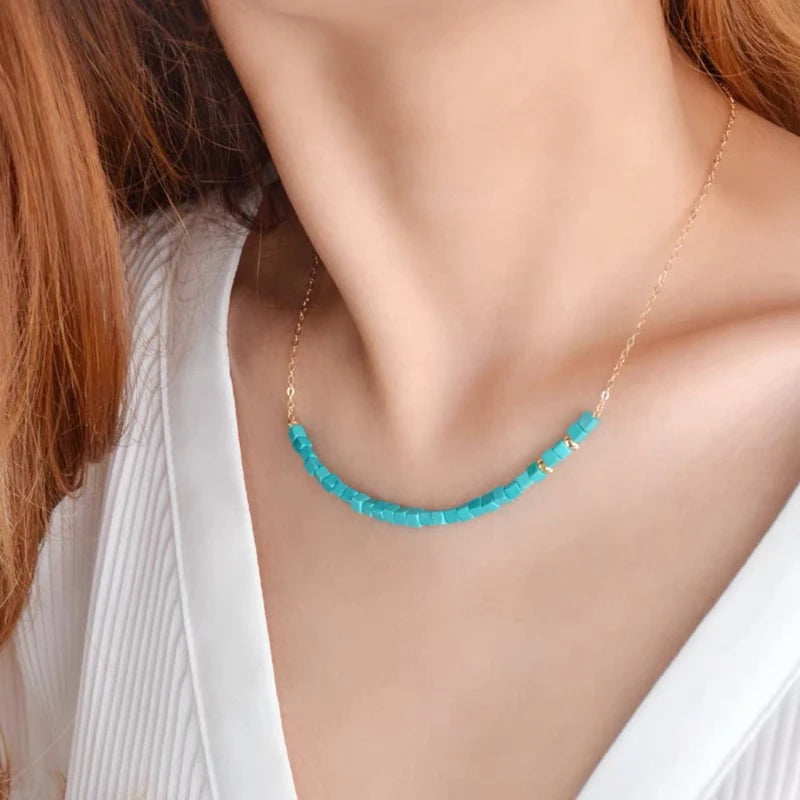 Turquoise Beaded Necklace 14K Filled Collier Femme Women Vintage