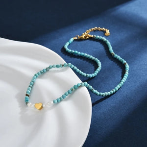 Turquoise Beads Choker Necklace Natural Stone Jewelry for Women