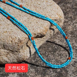 Turquoises Women Necklace Retro Green Stone Pendant Necklace Accessories