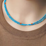 Turquoises Women Necklace Retro Green Stone Pendant Necklace Accessories