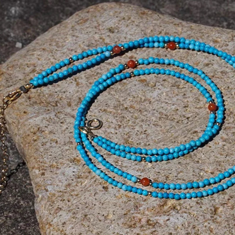 Turquoises Women Necklace Retro Green Stone Pendant Necklace Accessories