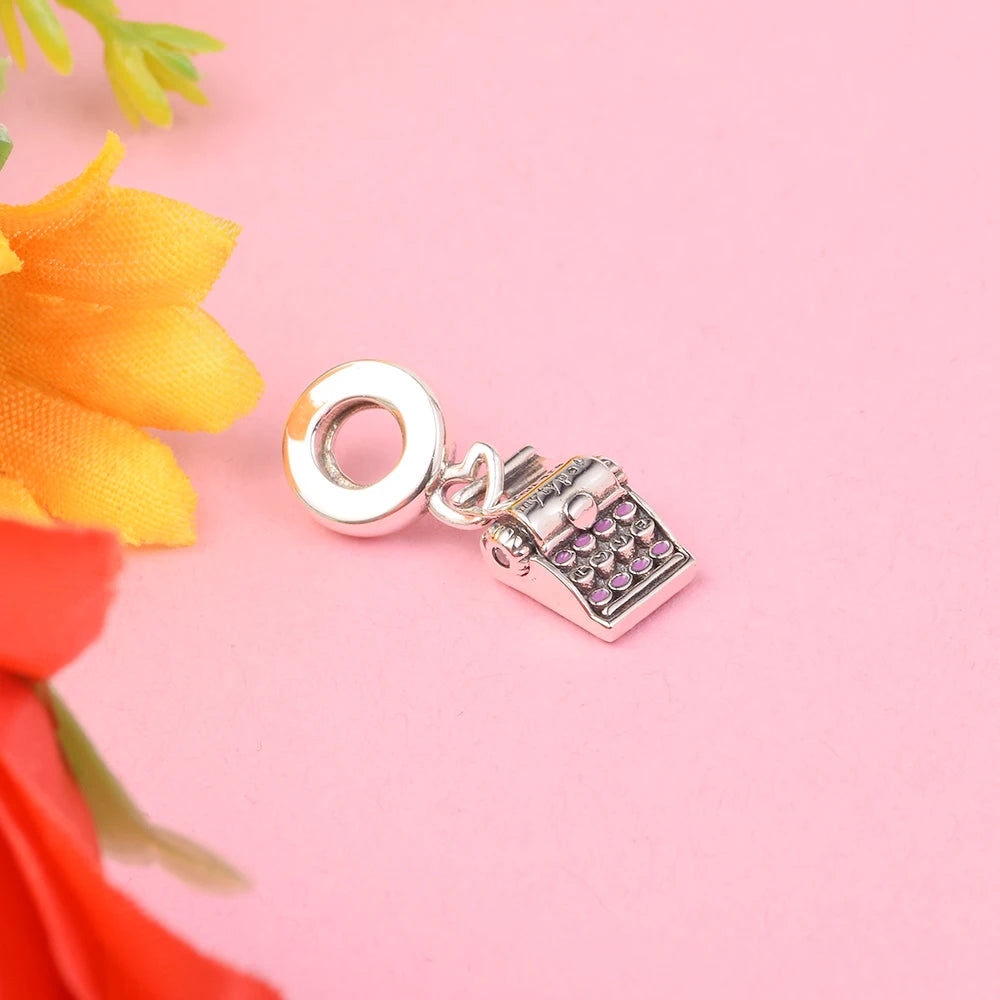 Typewriter Dangle Charm 925 Sterling Silver DIY Beads for Bracelets
