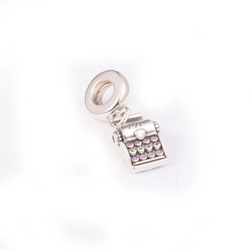 Typewriter Dangle Charm 925 Sterling Silver DIY Beads for Bracelets