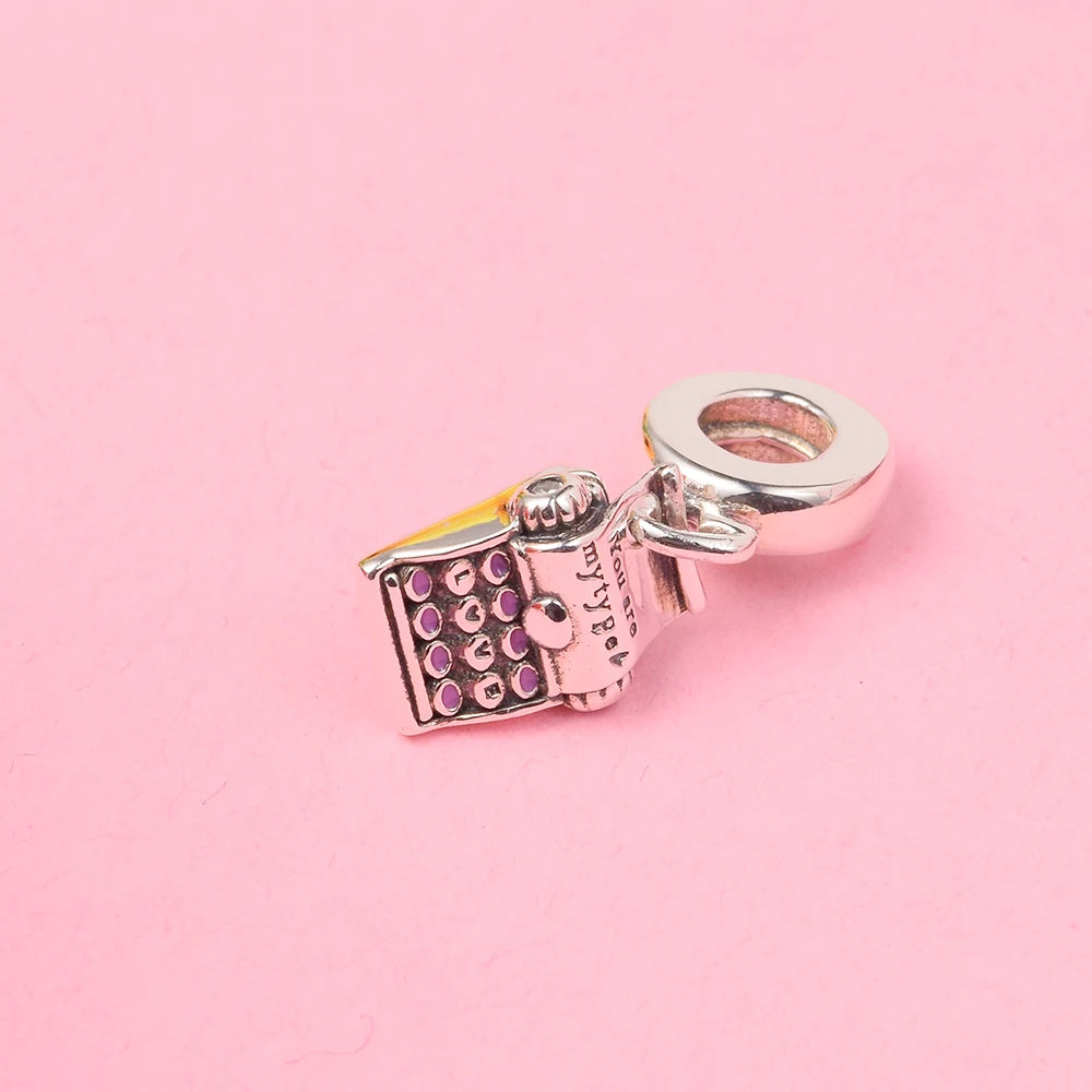 Typewriter Dangle Charm 925 Sterling Silver DIY Beads for Bracelets