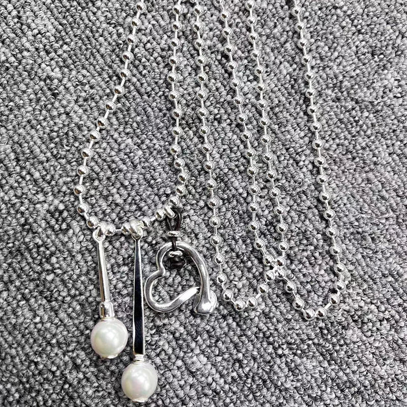 Love Fork Chain Pearl Pendant Necklace Holiday Jewelry Gift