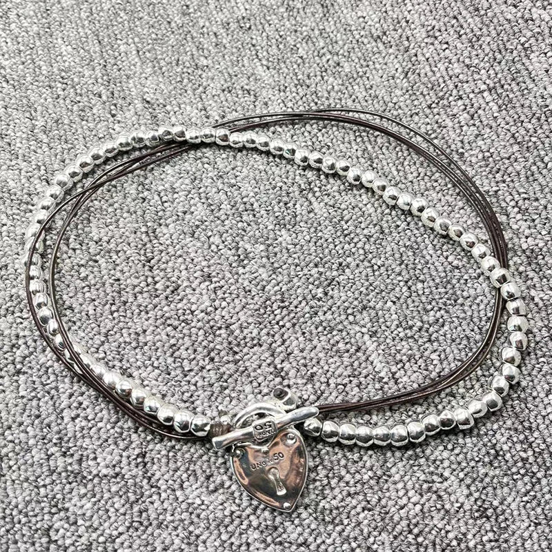 Silver Heart Necklace Jewelry Gift 925 Silver Rope Beaded