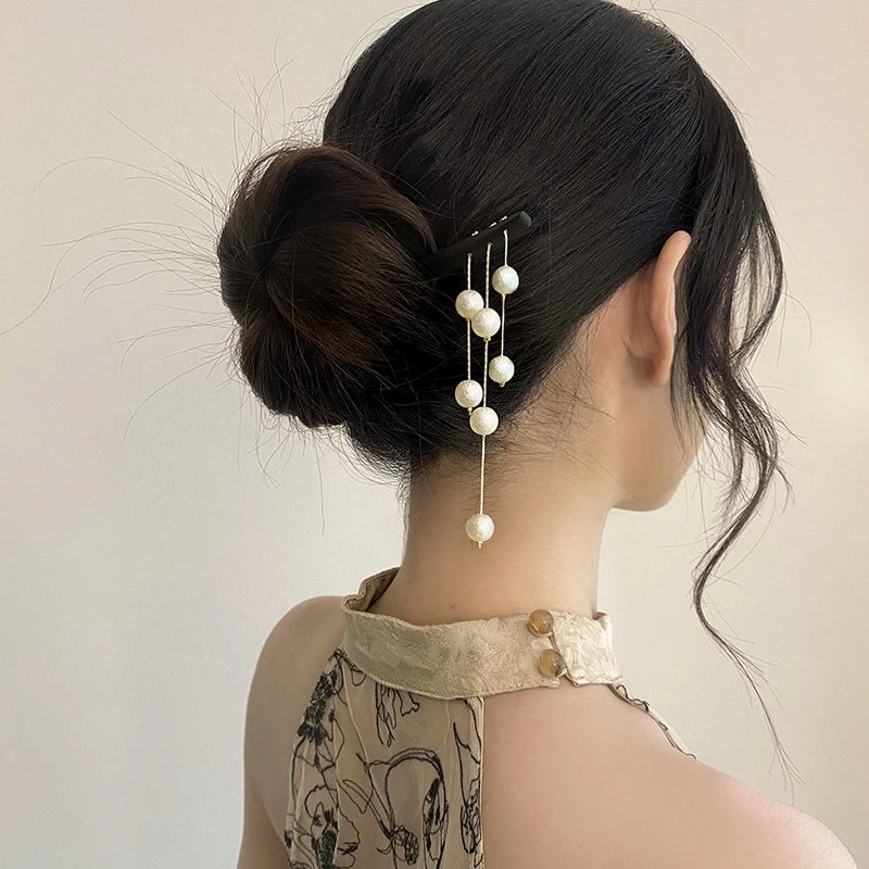 Vintage Hairpin Pearl Beaded Tassel Chinese Retro Headwear