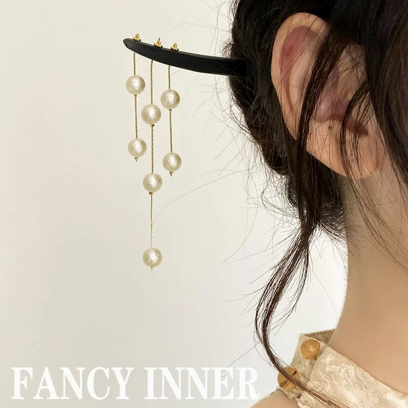 Vintage Hairpin Pearl Beaded Tassel Chinese Retro Headwear