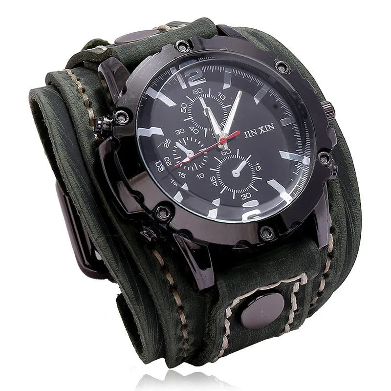 Vintage Hand Stitched Cowhide Watch Accessories Exaggerated Men Leather Bracelet