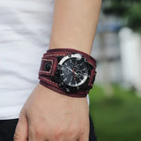 Vintage Hand Stitched Cowhide Watch Accessories Exaggerated Men Leather Bracelet