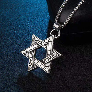Vintage Hexagram Pendant Necklace Stainless Steel Box Chain Men's Jewelry