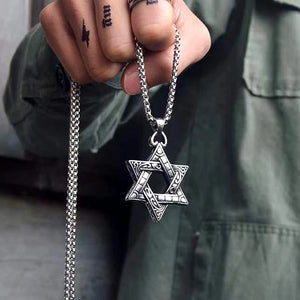 Vintage Hexagram Pendant Necklace Stainless Steel Box Chain Men's Jewelry