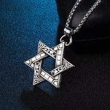 Vintage Hexagram Pendant Necklace Stainless Steel Box Chain Men's Jewelry