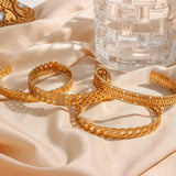 Vintage Stainless Steel Zircon Handcuff Bracelet - 18k Plated