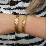 Vintage Stainless Steel Zircon Handcuff Bracelet - 18k Plated