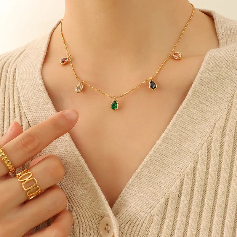 Zircon Pendant Necklace For Women Stainless Steel Chain