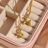 Waterproof Puppy Teddy Bear Pendant Necklace Snake Chain Dog Animal Jewelry