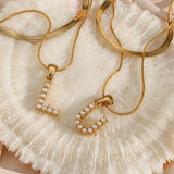 Waterproof Stainless Steel 18K Plated Simulated Pearl Letter Necklace