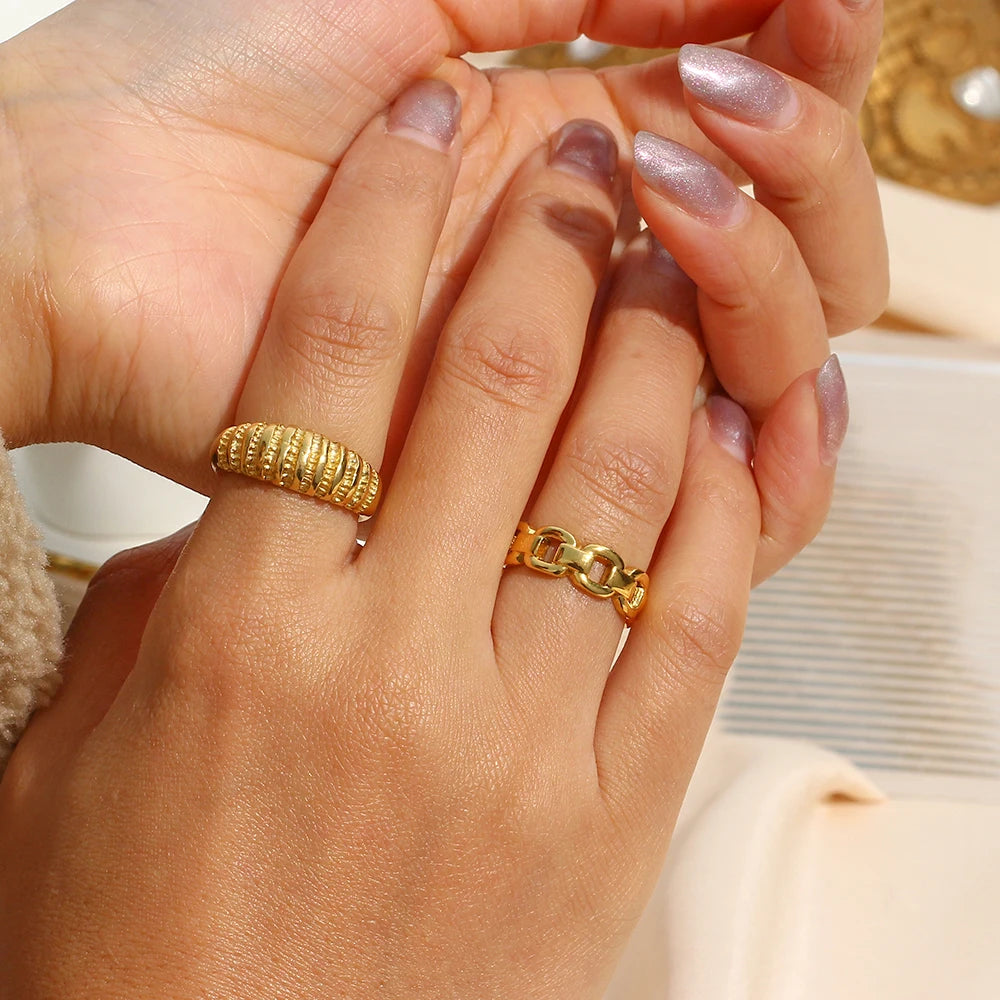 Waterproof Stainless Steel Textured Ring Plated Finger Jewelry