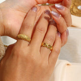 Waterproof Stainless Steel Textured Ring Plated Finger Jewelry