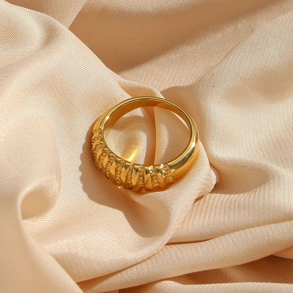 Waterproof Stainless Steel Textured Ring Plated Finger Jewelry