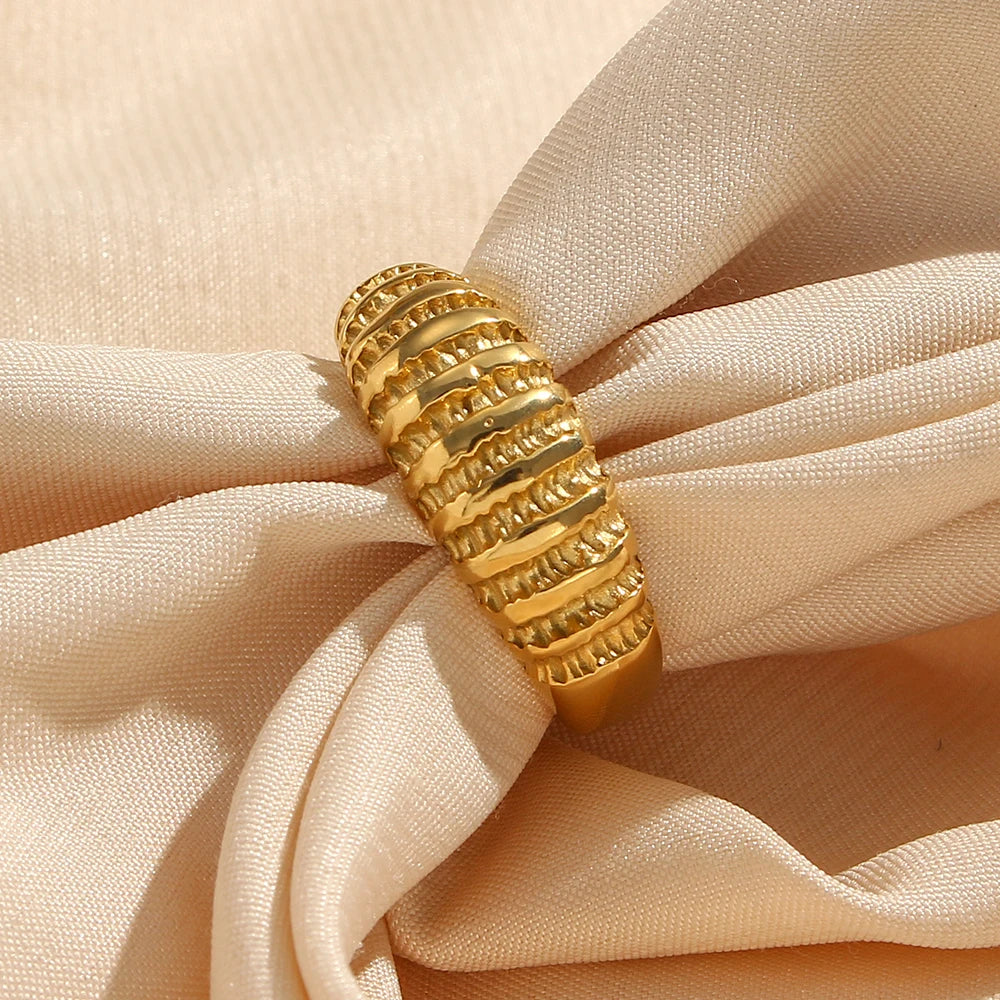 Waterproof Stainless Steel Textured Ring Plated Finger Jewelry