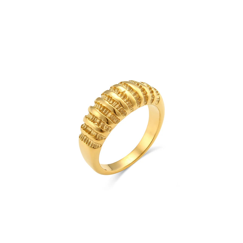 Waterproof Stainless Steel Textured Ring Plated Finger Jewelry