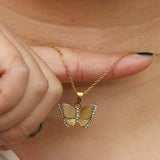 Waterproof Butterfly Pendant Necklace 18K Plated Stainless Steel