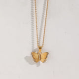 Waterproof Butterfly Pendant Necklace 18K Plated Stainless Steel