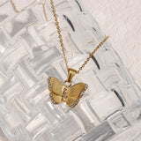 Waterproof Butterfly Pendant Necklace 18K Plated Stainless Steel