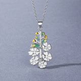 Silver Epoxy Flower Pendant Necklace for Women