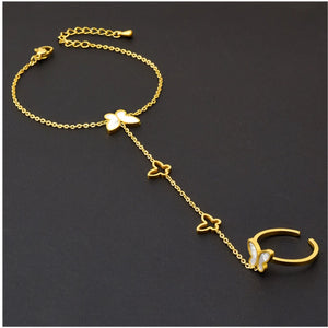 Shell Butterfly Bracelet Ring Titanium Steel Adjustable Ring