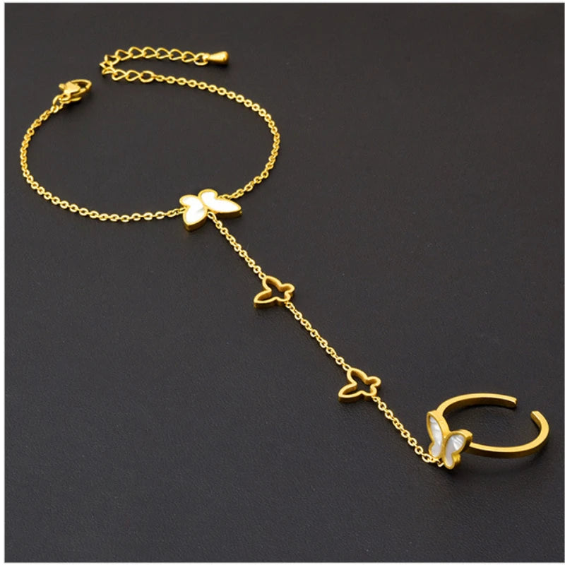 Shell Butterfly Bracelet Ring Titanium Steel Adjustable Ring