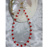 Red Natural Stone Beads Necklace Freshwater Choker for Wedding