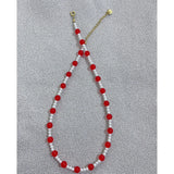Red Natural Stone Beads Necklace Freshwater Choker for Wedding