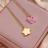 Y2K Flower Butterfly Pendant Necklace Stainless Steel Jewelry