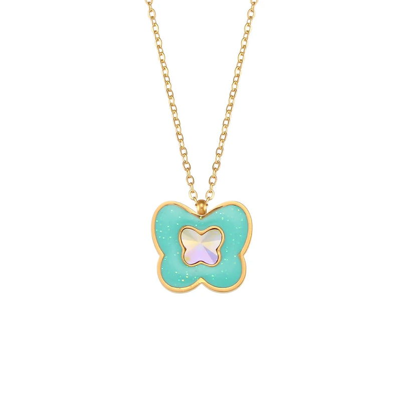 Y2K Flower Butterfly Pendant Necklace Stainless Steel Jewelry