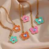 Y2K Flower Butterfly Pendant Necklace Stainless Steel Jewelry