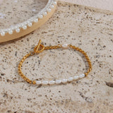 Fine Polished Woven Chain Pearl Bracelet for Women