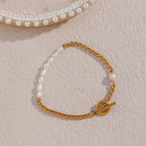 Fine Polished Woven Chain Pearl Bracelet for Women