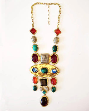Colorful Resin Stone Pendant Necklace Ethnic Statement Maxi Long