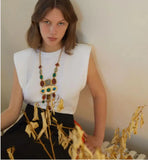 Colorful Resin Stone Pendant Necklace Ethnic Statement Maxi Long