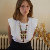 Colorful Resin Stone Pendant Necklace Ethnic Statement Maxi Long