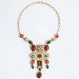 Colorful Resin Stone Pendant Necklace Ethnic Statement Maxi Long