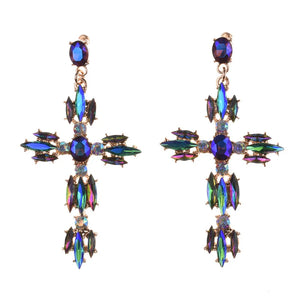 Baroque Crystal Cross Dangle Earrings Statement Indian Jewelry