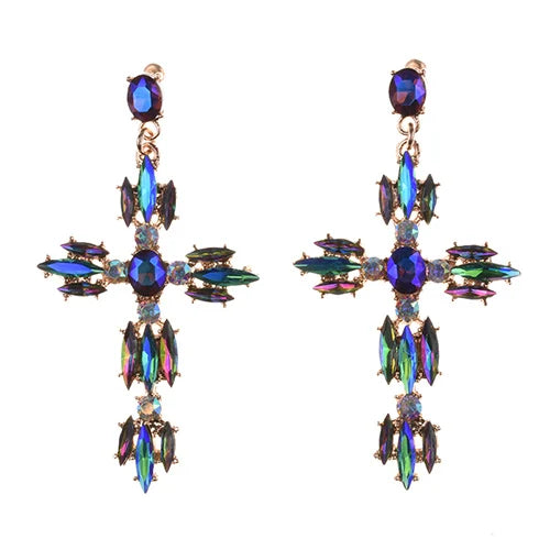 Baroque Crystal Cross Dangle Earrings Statement Indian Jewelry