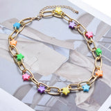Metal Link Charm Necklace With Star Pendants Girls