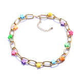 Metal Link Charm Necklace With Star Pendants Girls