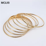 Stainless Steel Bangle Charm Bracelet for Women 7PCs/Set