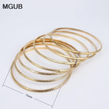 Stainless Steel Bangle Charm Bracelet for Women 7PCs/Set